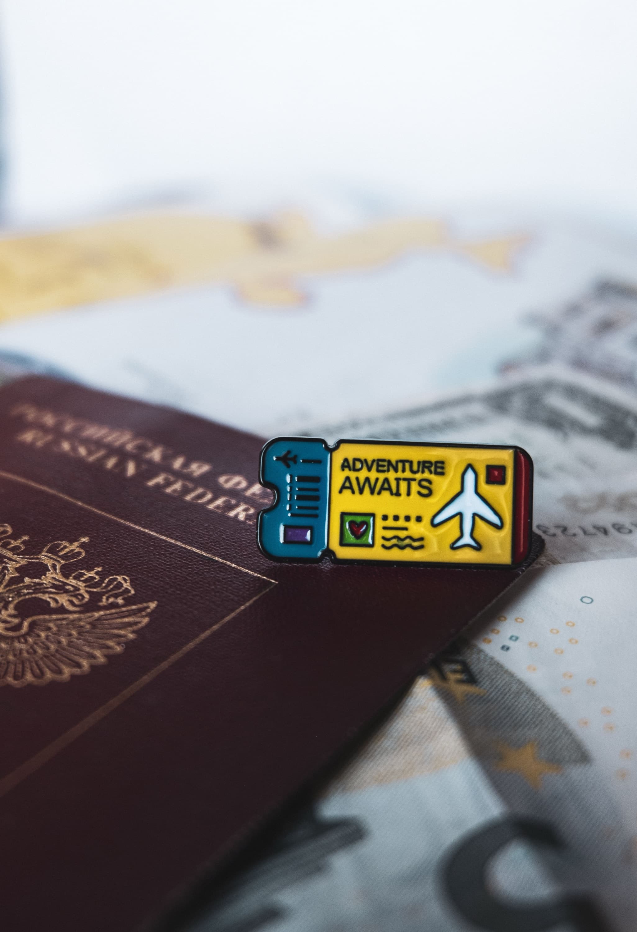 Travel documents and passport laid out flat