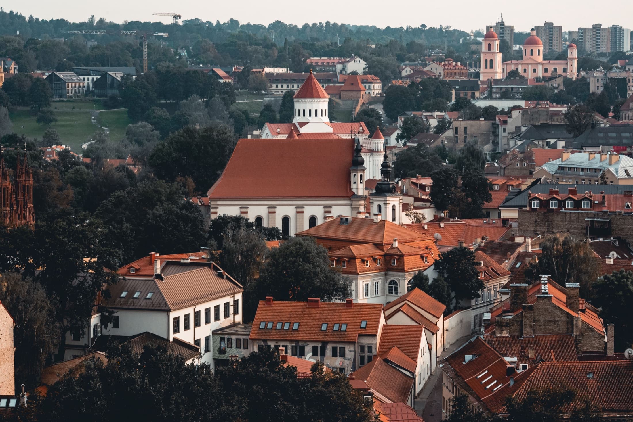 Aerial view of Vilnius Old Town with red-roofed buildings
