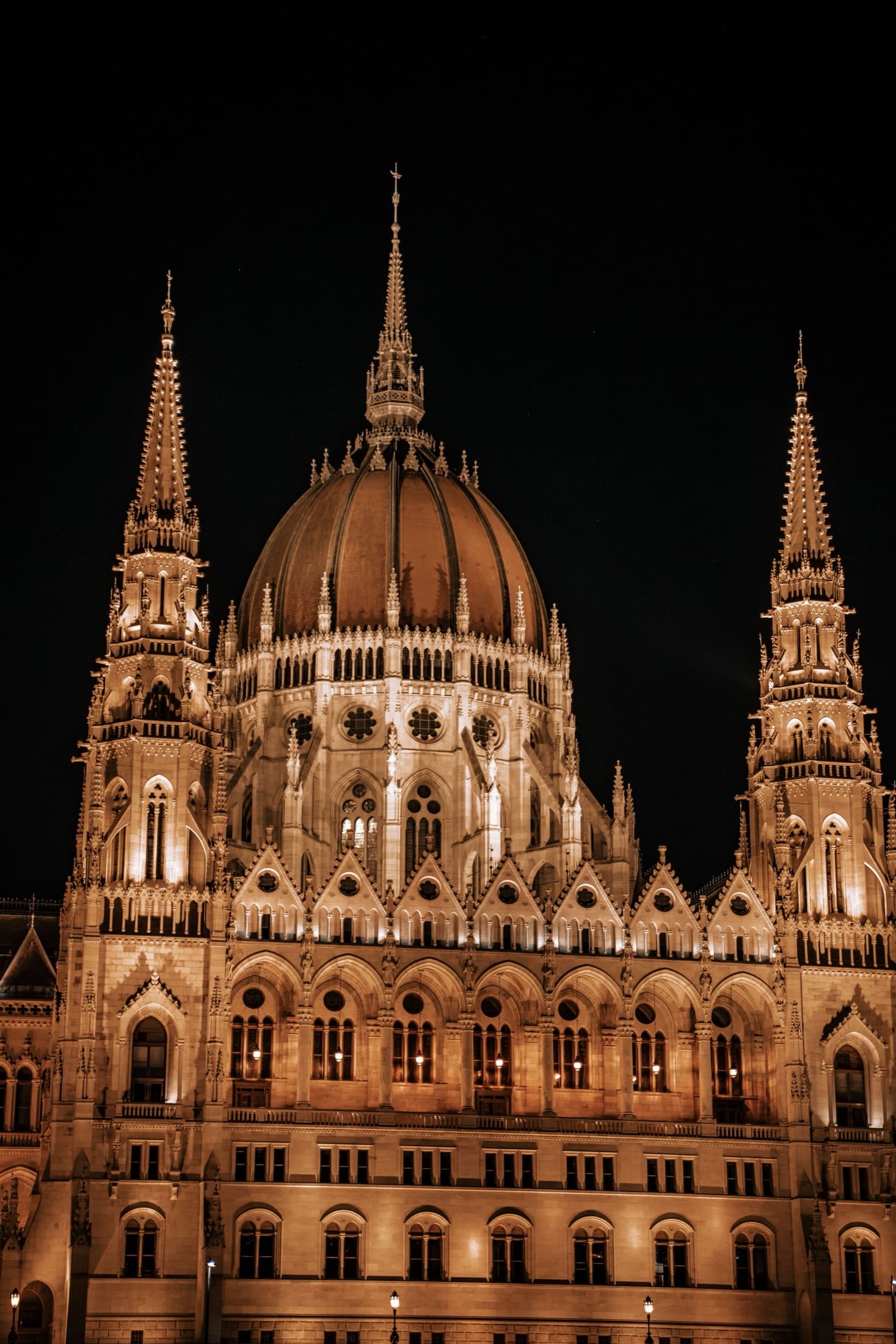 The Hungarian Parliament Building illuminated at night, portrait view
