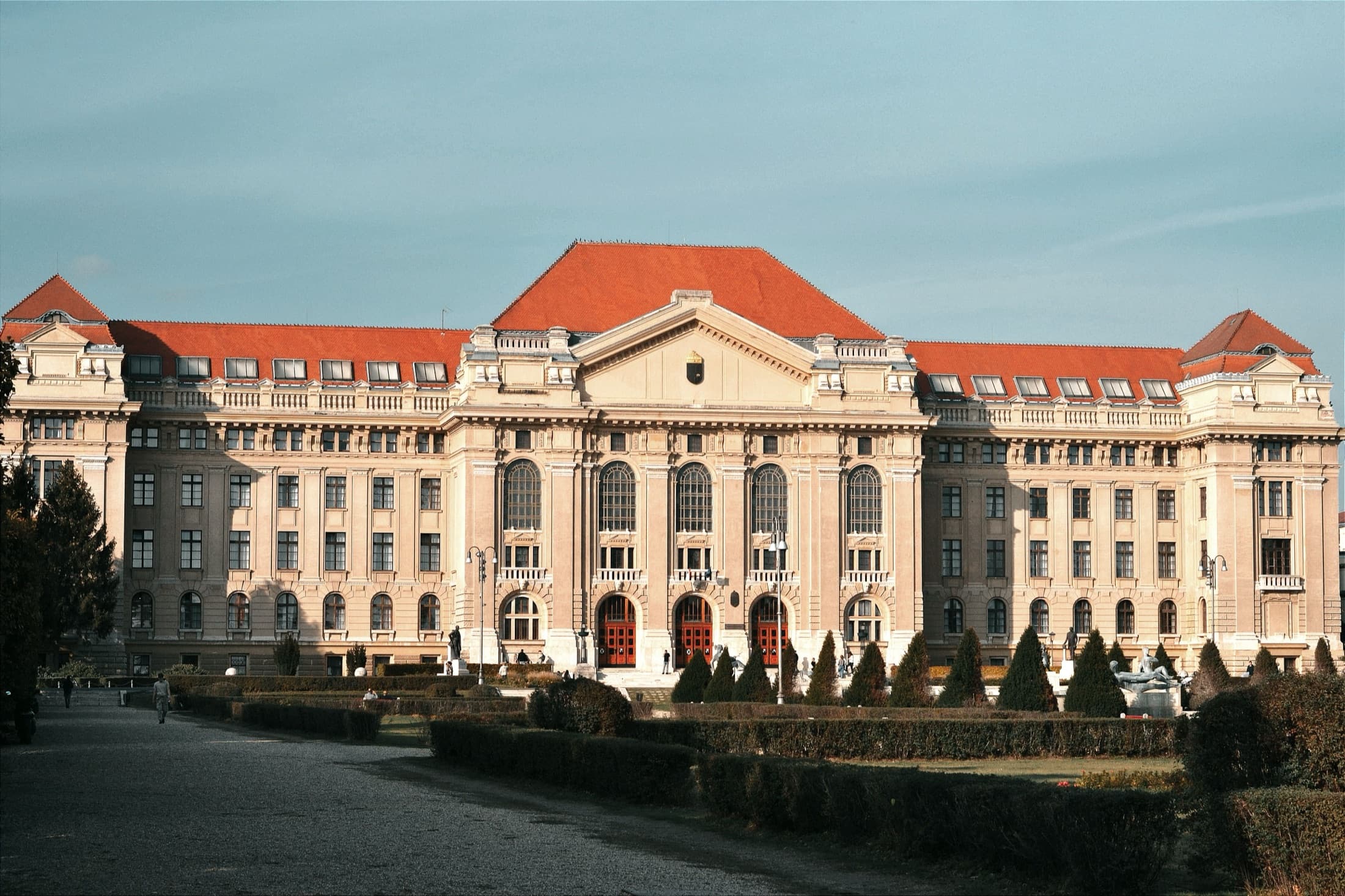 The historic baroque facade of the University of Debrecen
