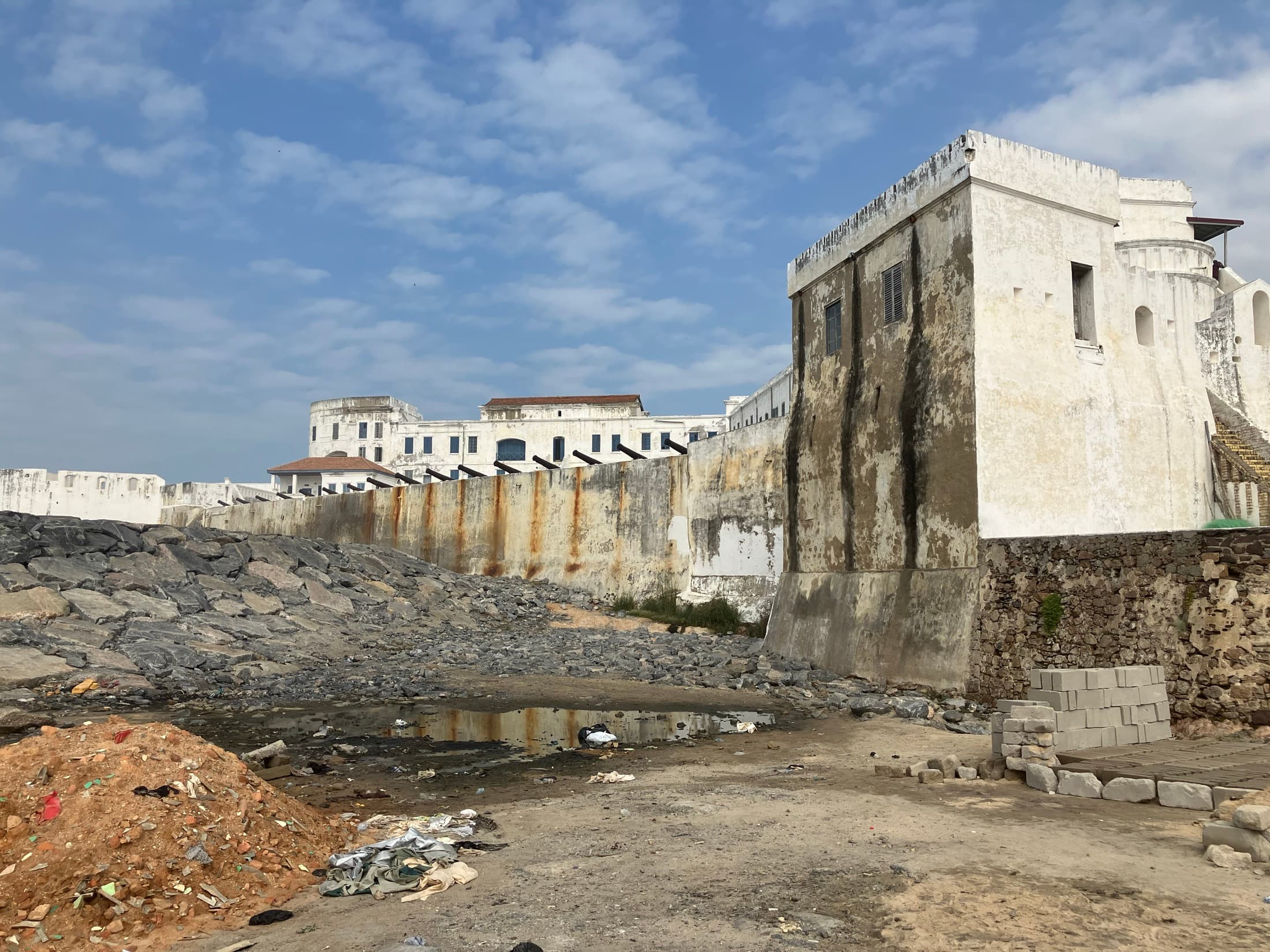 The whitewashed ramparts of Cape Coast Castle on Ghana's Atlantic coast
