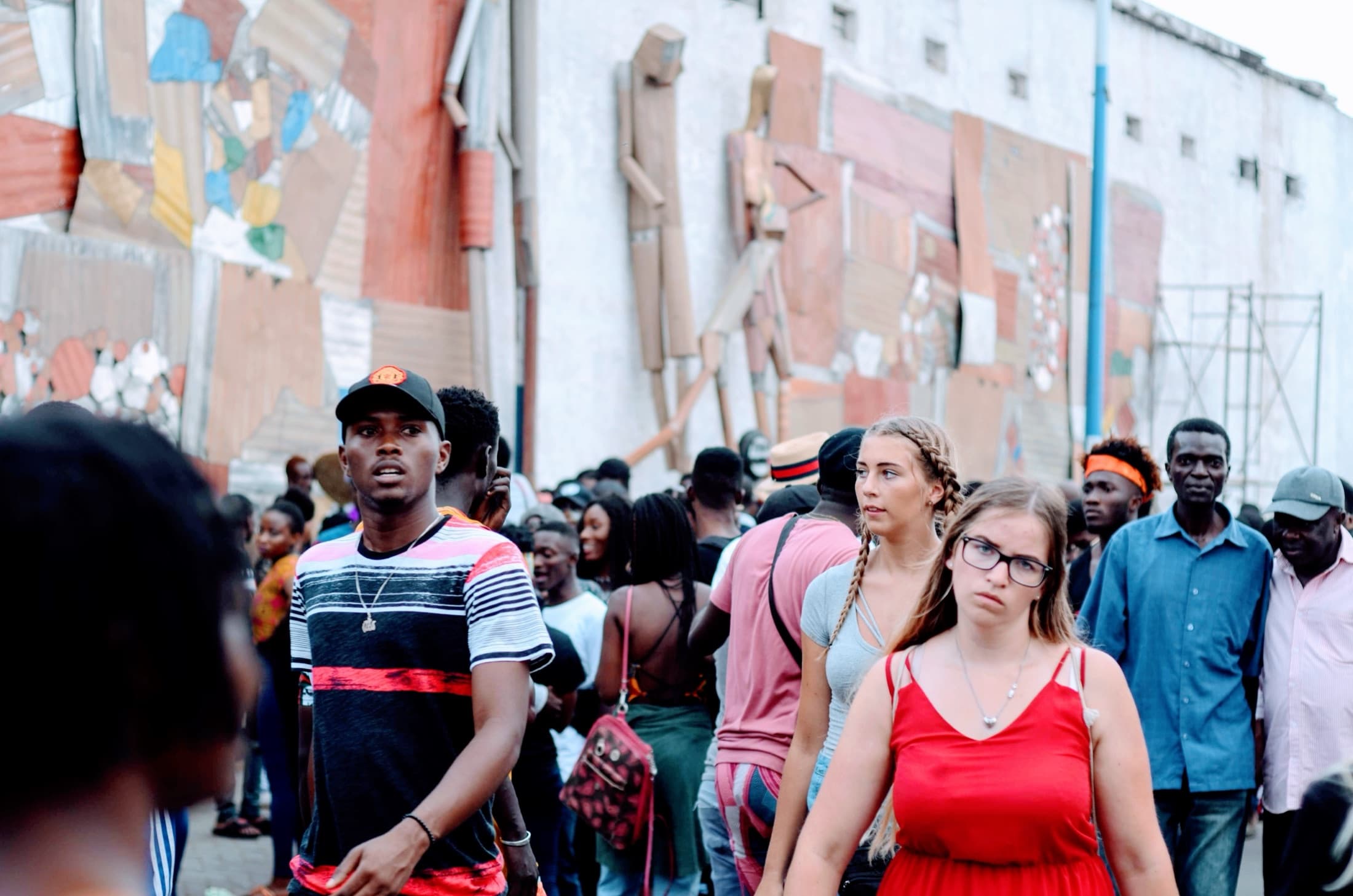 A large mixed-media street art mural created for the Chale Wote Street Art Festival in Jamestown, Accra