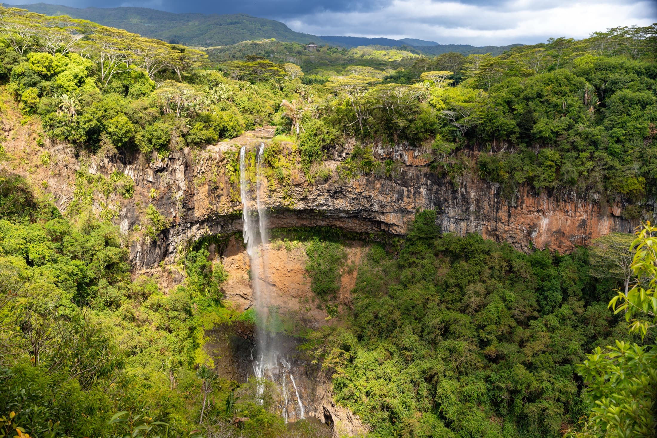 Chamarel Waterfall, the tallest single-drop waterfall in Mauritius, in the Black River district