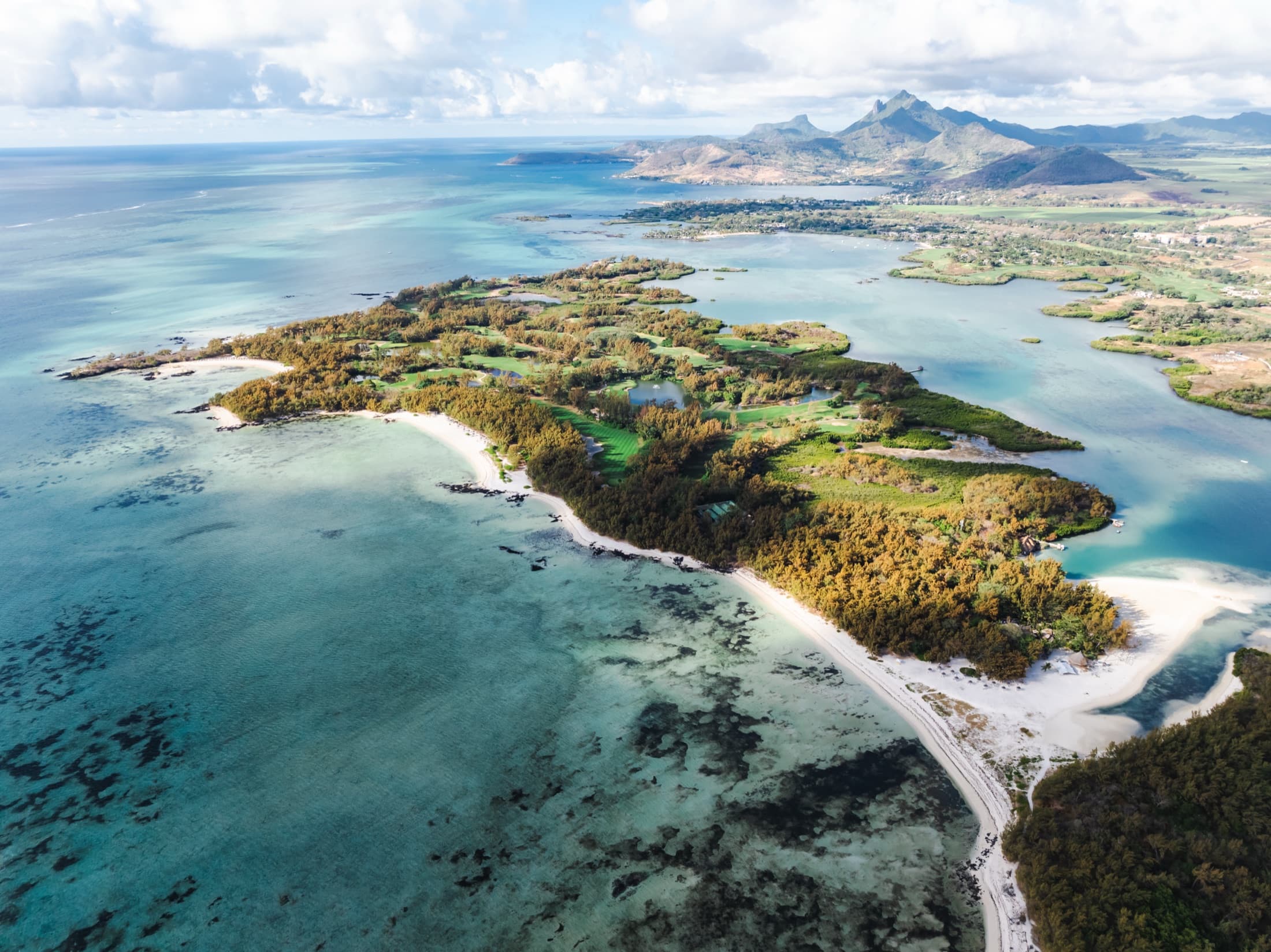 Île aux Cerfs, a small island with turquoise lagoon waters off eastern Mauritius