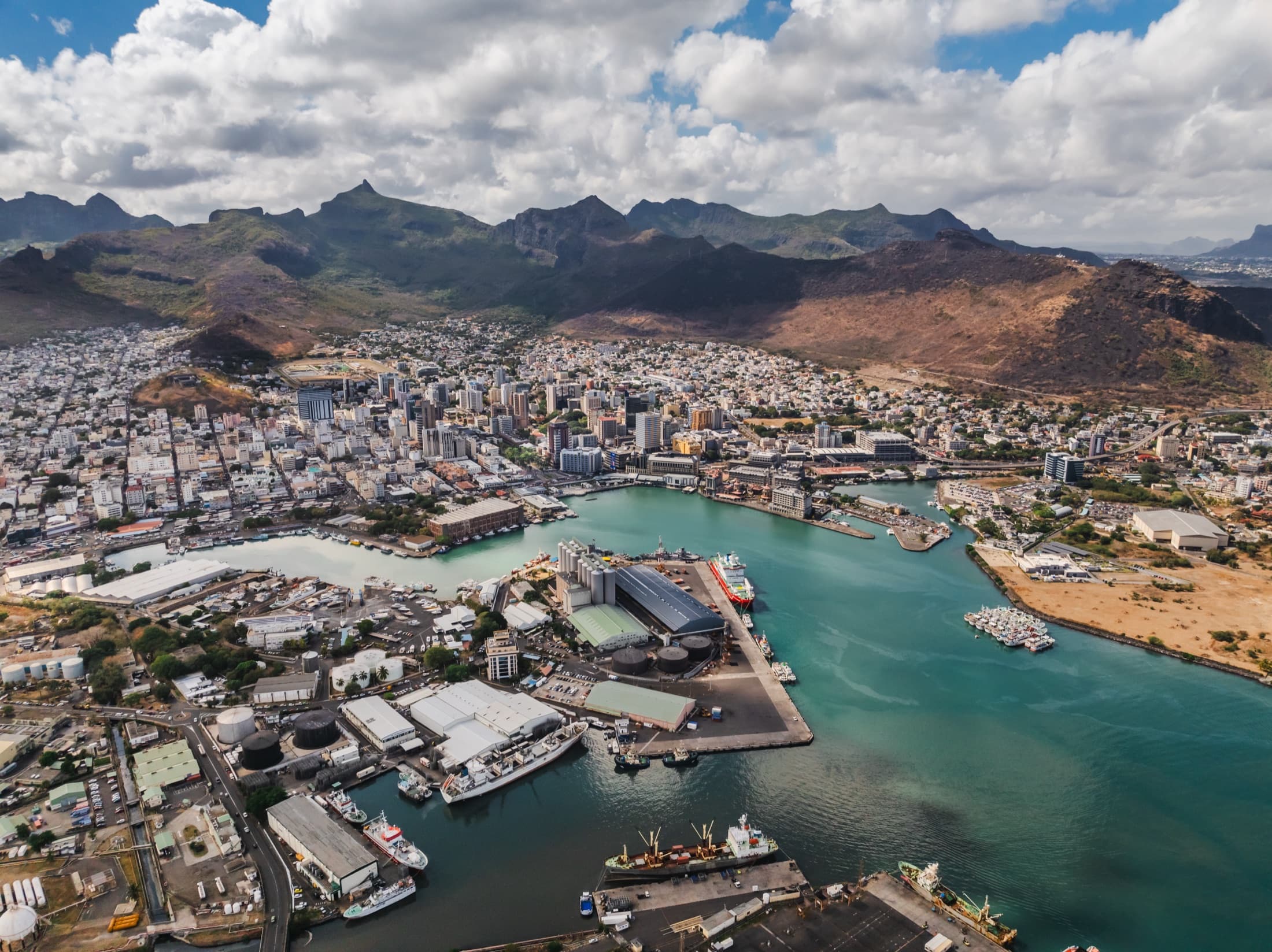 View over Port Louis, the capital city and harbor of Mauritius