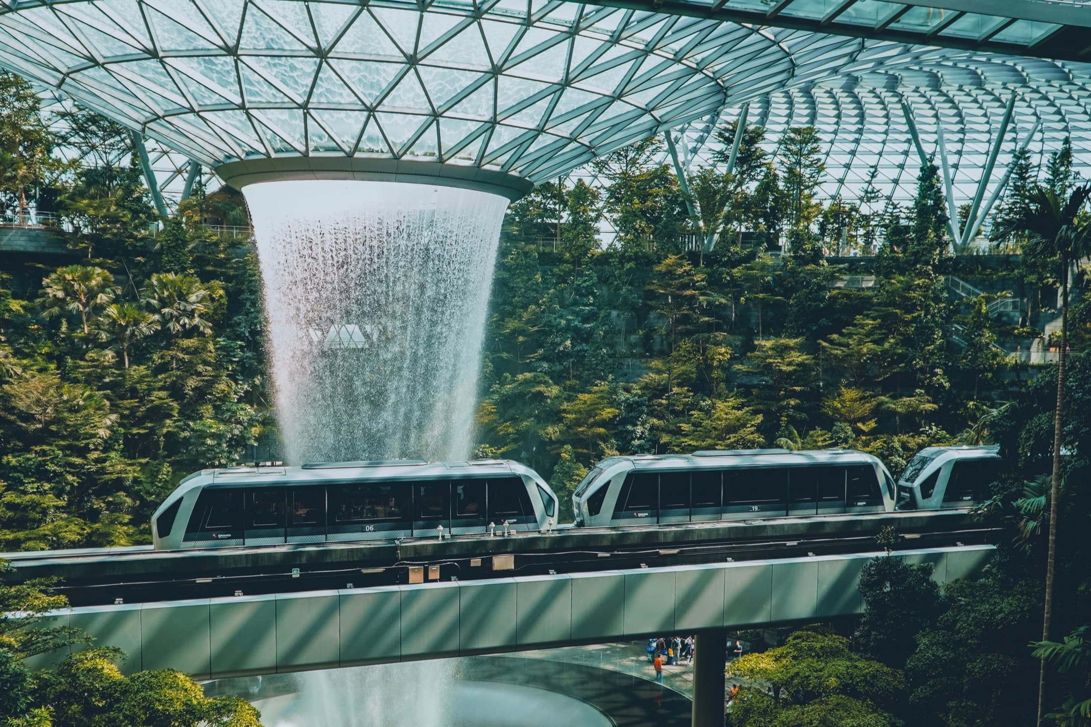 The HSBC Rain Vortex waterfall inside Jewel Changi Airport, Singapore