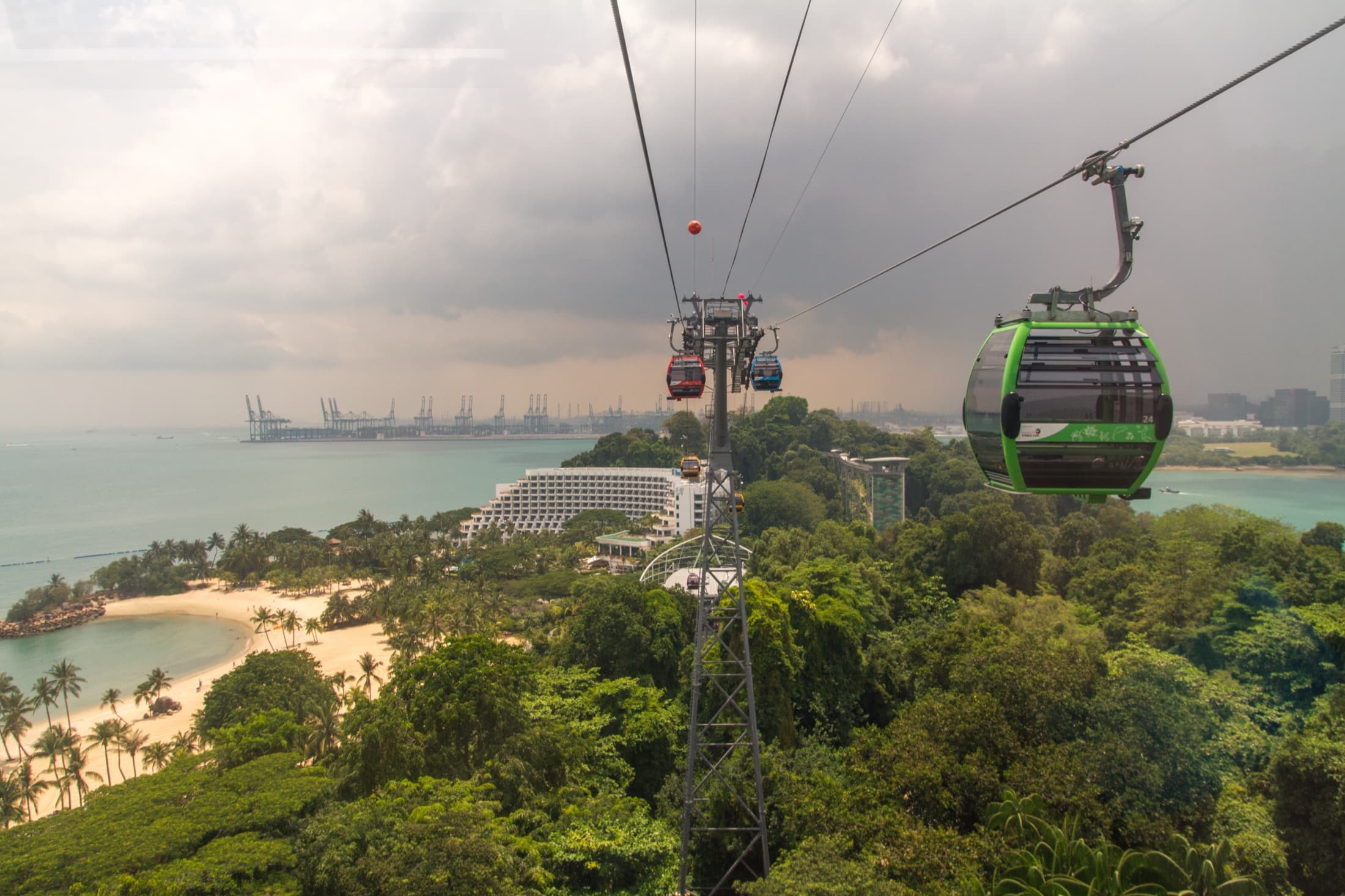 Singapore Cable Car gondola traveling on the Sentosa Line