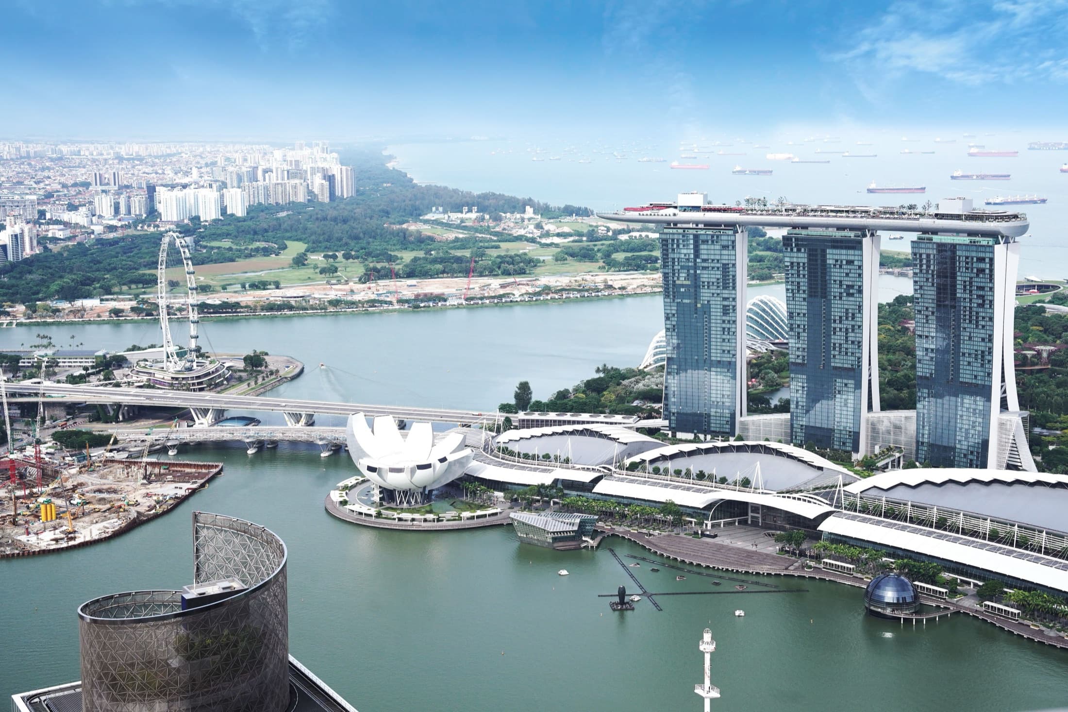 Aerial view of Marina Bay Sands and the Singapore skyline